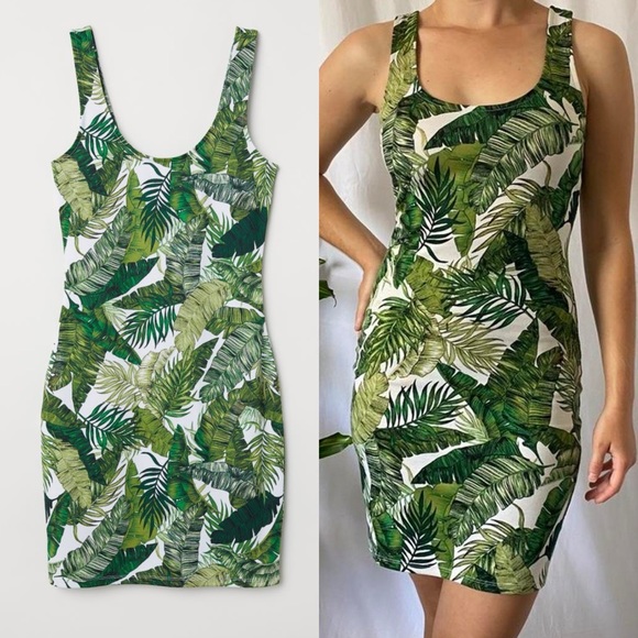 H&M divided bodycon palm leaf dress size 38 - Picture 1 of 4